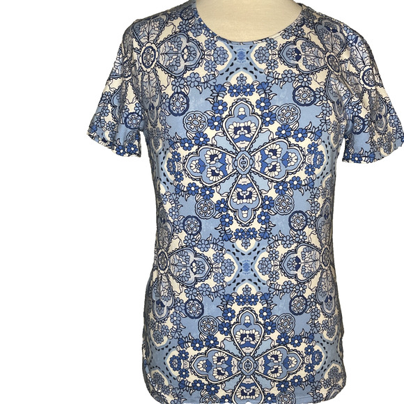 Talbots Tee Top Women Small Short sleeve Paisley Print Blue - Picture 1 of 3